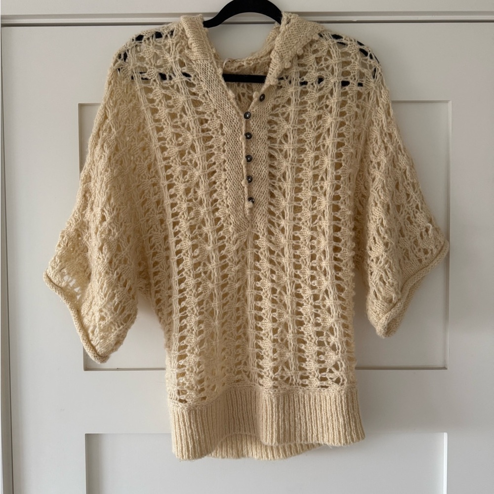 Free People Hooded Cream Knit Women's Sweater.